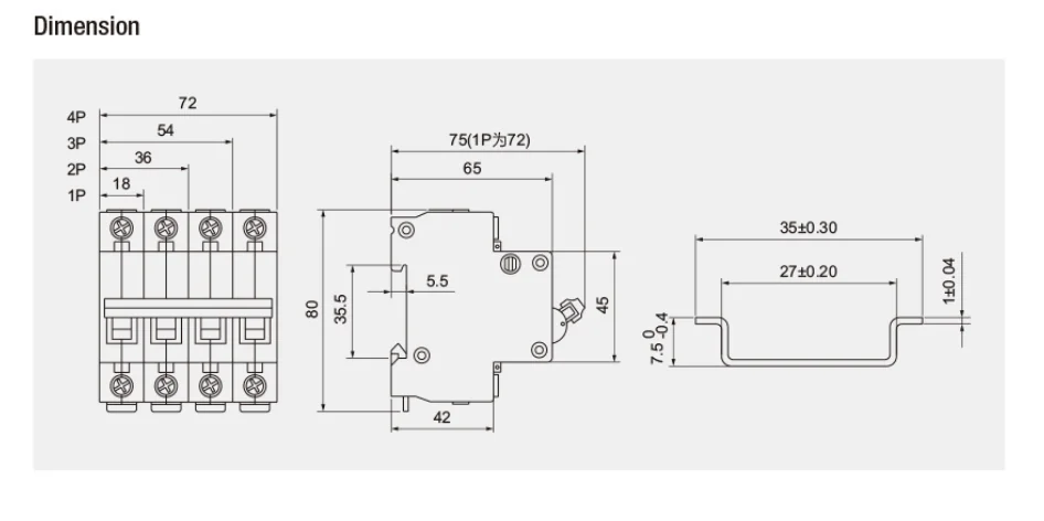 DZ47 63 6KA Miniature Circuit Breaker Dimension