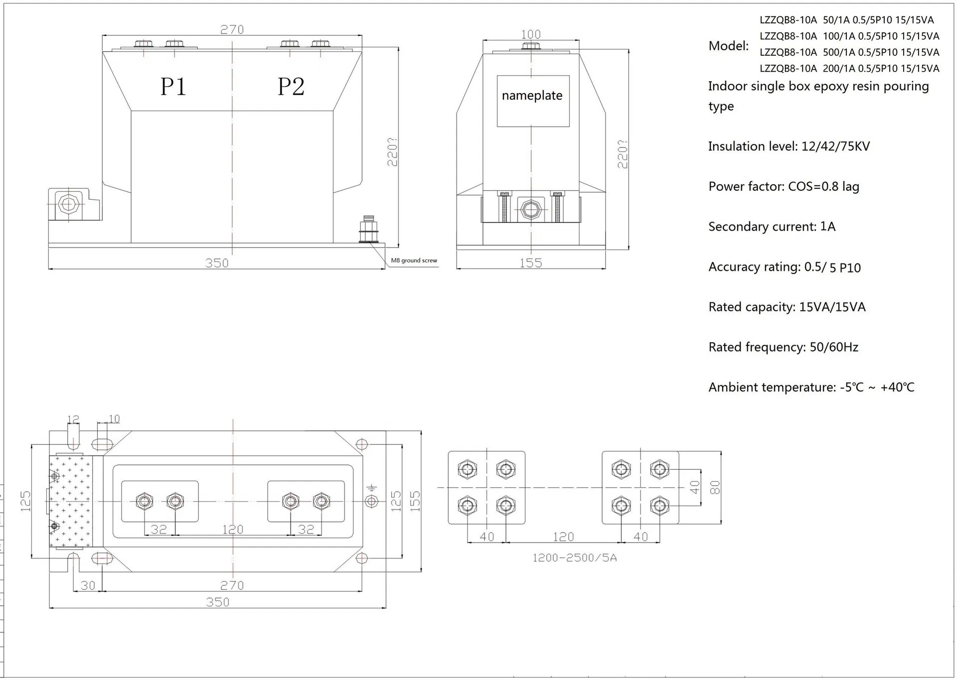 Lzzbj9 10A1 Single Phase Indoor Current Transformer Class Epoxy Resin Copper Toroidal