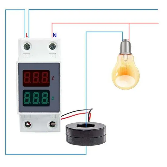 Voltmeter and Current Panel with LED Display and Transformer DIN Rail AC 80 300 (5)