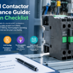 Industrial three-pole AC contactor with inspection points highlighted for preventive maintenance