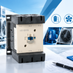 LC1-D series AC contactor shown in front of commercial rooftop air-conditioning units, illustrating HVAC contactor selection