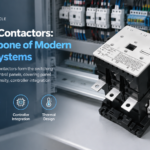 Modular contactors on a DIN rail forming the switching backbone of a modern control panel