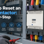 CJX2-D170 AC contactor mounted in a control panel, illustrating how to reset an AC contactor