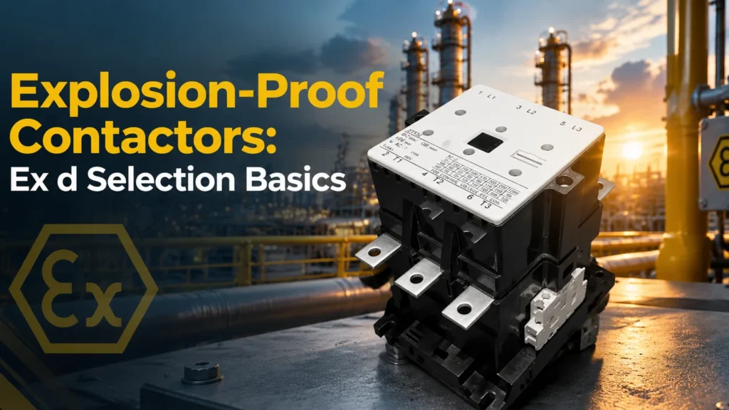 3TF series industrial contactor on a dark industrial background representing hazardous-area switching