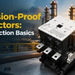 3TF series industrial contactor on a dark industrial background representing hazardous-area switching