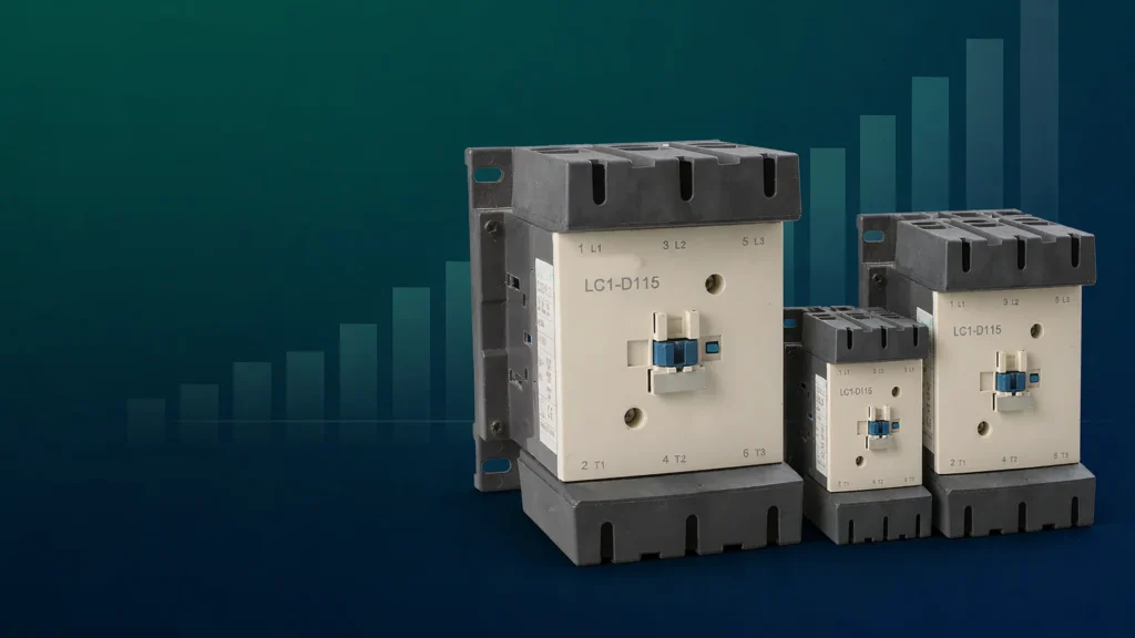 AC contactor price list by frame size cover with a size ladder of contactors and price bar pattern