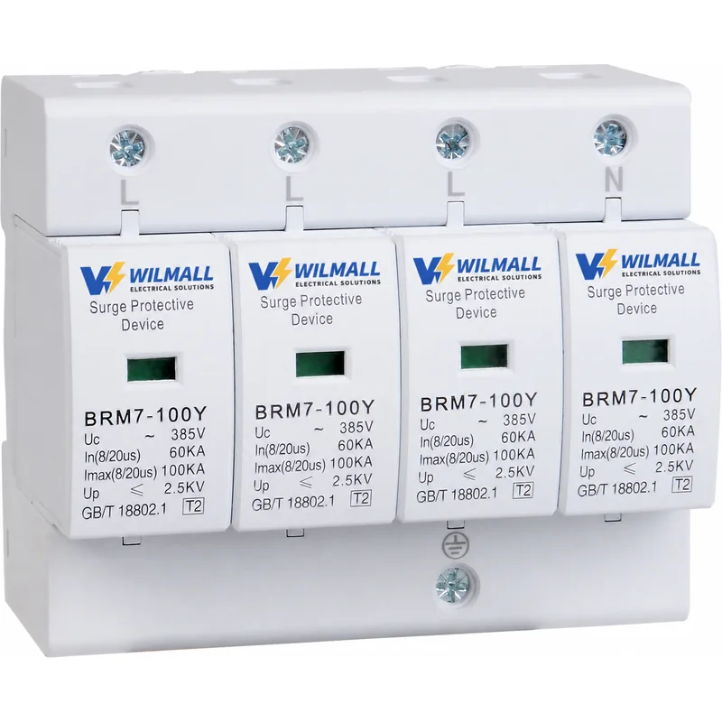 BRM7-100Y Type 2 surge protector, 4-pole, 385 V AC, 60 kA In, 100 kA Imax, 2.5 kV Up, plug-in cartridge on 35 mm DIN rail