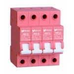 BRM7-40 SPD backup protector in red housing, 4-pole, 230/400 V AC, 3 A, 40 kA T2 companion for a Type 2 surge protector