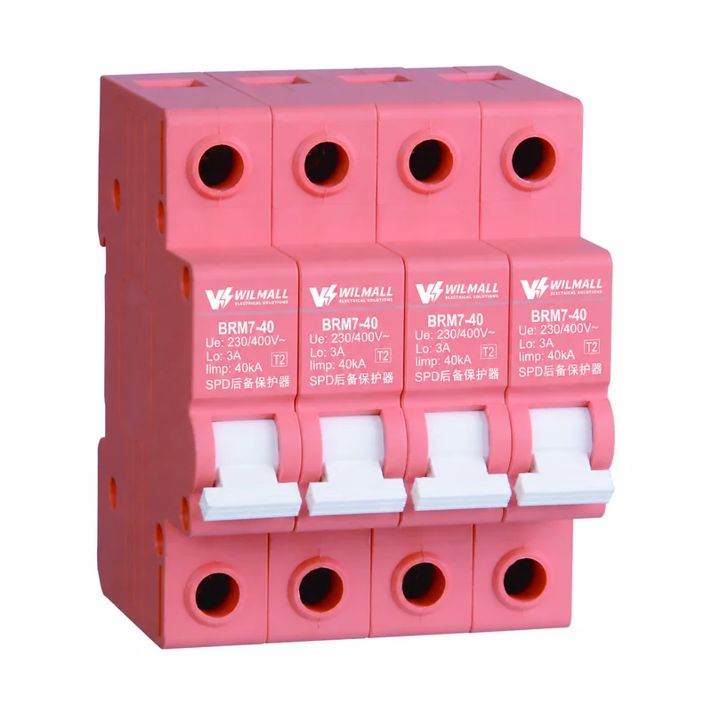BRM7-40 SPD backup protector in red housing, 4-pole, 230/400 V AC, 3 A, 40 kA T2 companion for a Type 2 surge protector