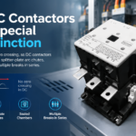 DC contactor with magnetic blowout and splitter-plate arc chute, showing why DC needs special arc extinction