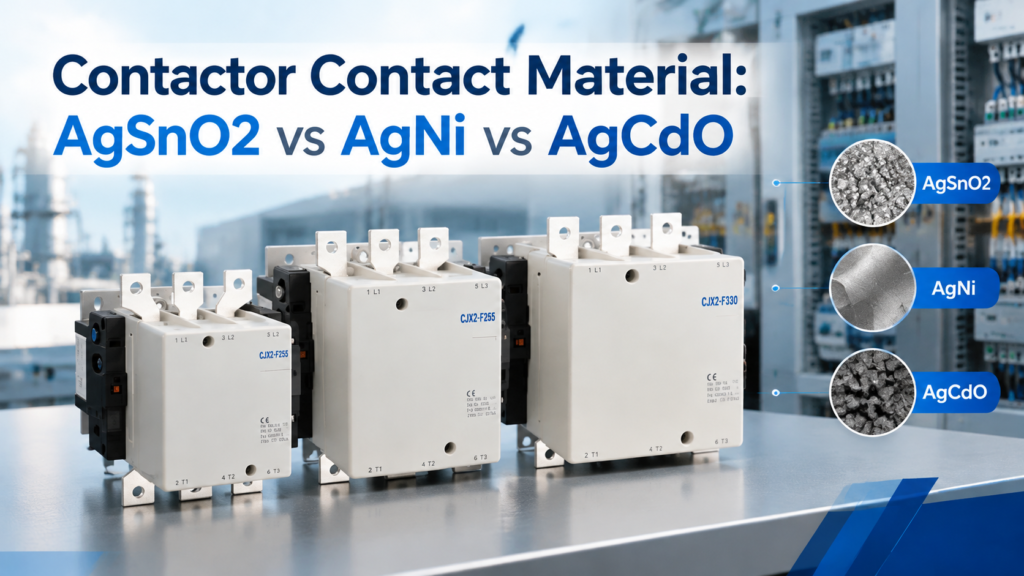 Contactor contact material compared: AgSnO2, AgNi and AgCdO